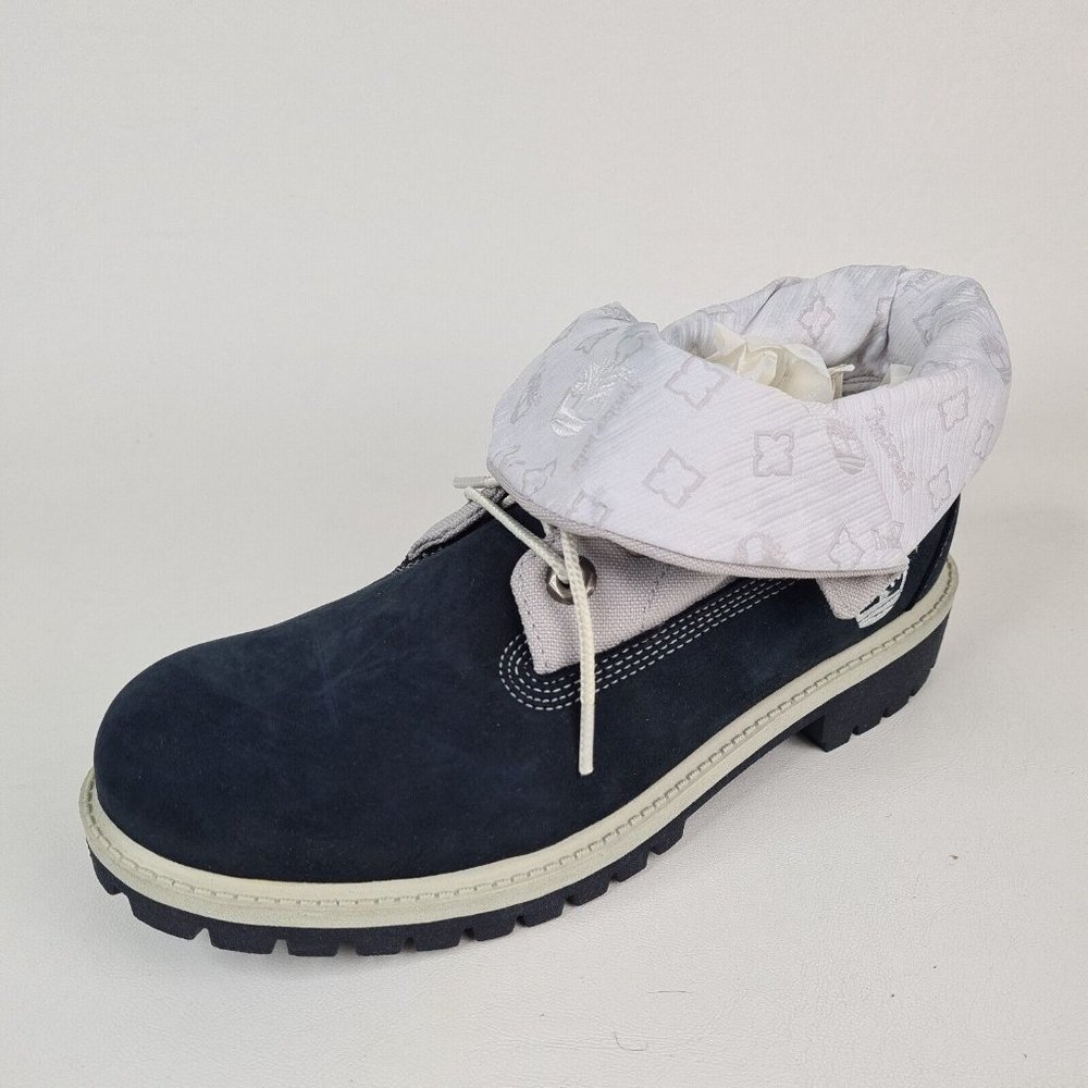 Timberland Roll Top Boys Boots Waterproof Navy Leather Winter New - Picture 2 of 12